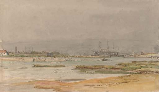 Henry Robertson, A.R.E. - A Calm Day On The Estuary At Portsmouth (Illustrated); And A Third Rate Anchored In The Harbour At Portsmouth