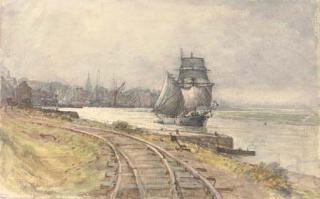 Henry Robertson, A.R.E. - A Trading Schooner Sailing Down The River (Illustrated); And Herding The Flock, Mid-Winter