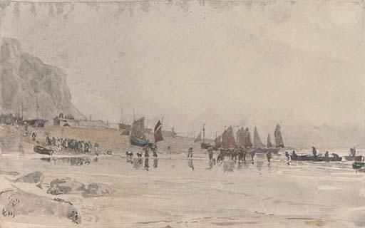 Henry Robertson, A.R.E. - The Return of The Hastings Fishing Fleet (Illustrated); The Hastings Fishing Fleet Beached At The End of The Day; Hauling A Fishing Boat Onto The Shore; And Beaching The Fishing Boat