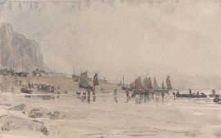 Henry Robertson, A.R.E. - The Return of The Hastings Fishing Fleet (Illustrated); The Hastings Fishing Fleet Beached At The End of The Day; Hauling A Fishing Boat Onto The Shore; And Beaching The Fishing Boat