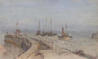 Henry Robertson, A.R.E. - Towing The Fishing Fleet Into Port (Illustrated); And A Paddlesteamer And Barges At The Harbour Mouth