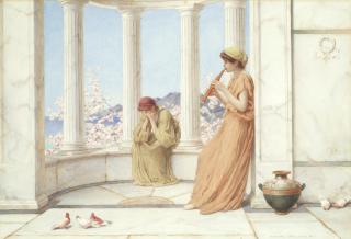 Henry Ryland - Classical maidens on the terrace, one playing an aulos