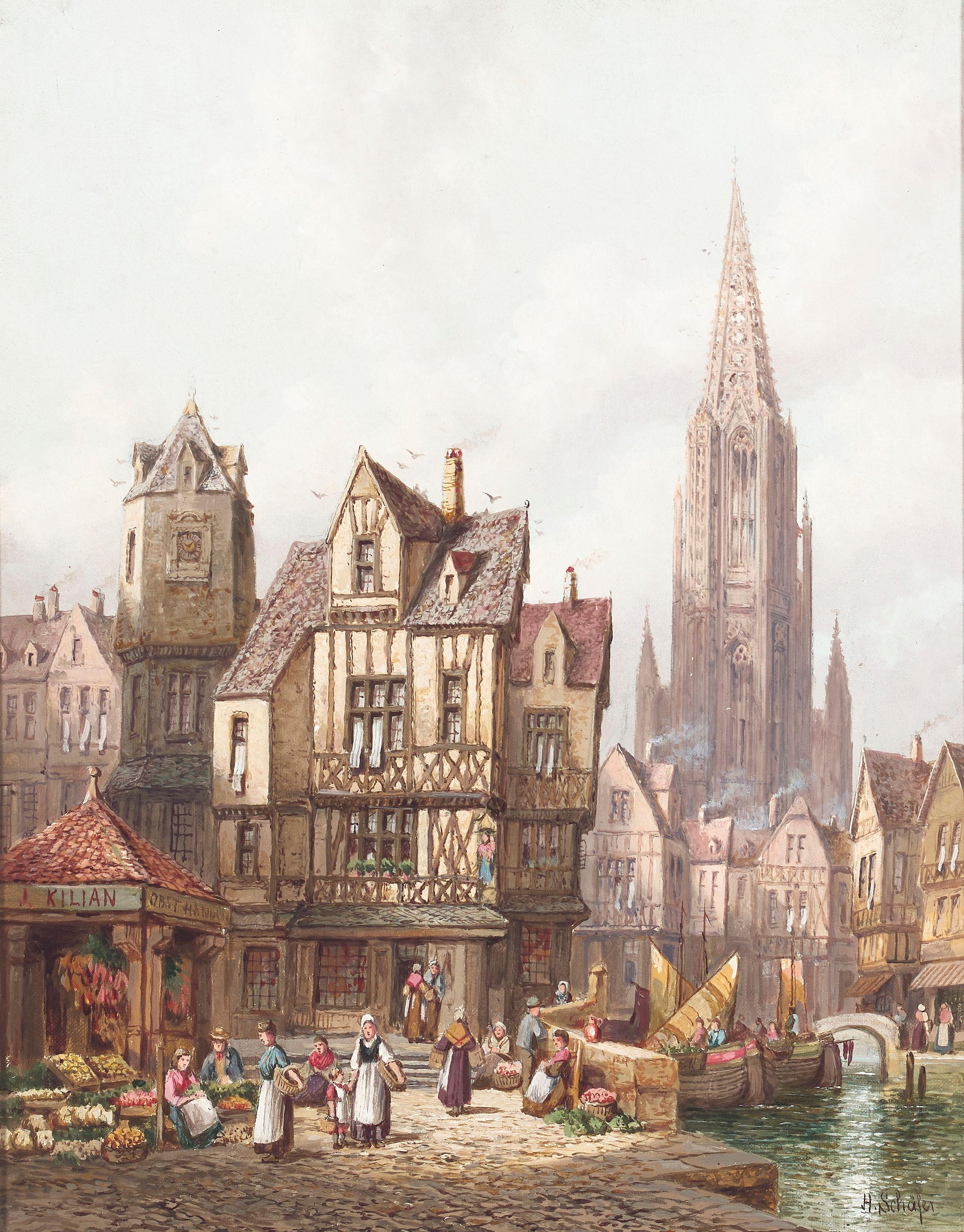 Henry Schafer - A lively market, Frieburg