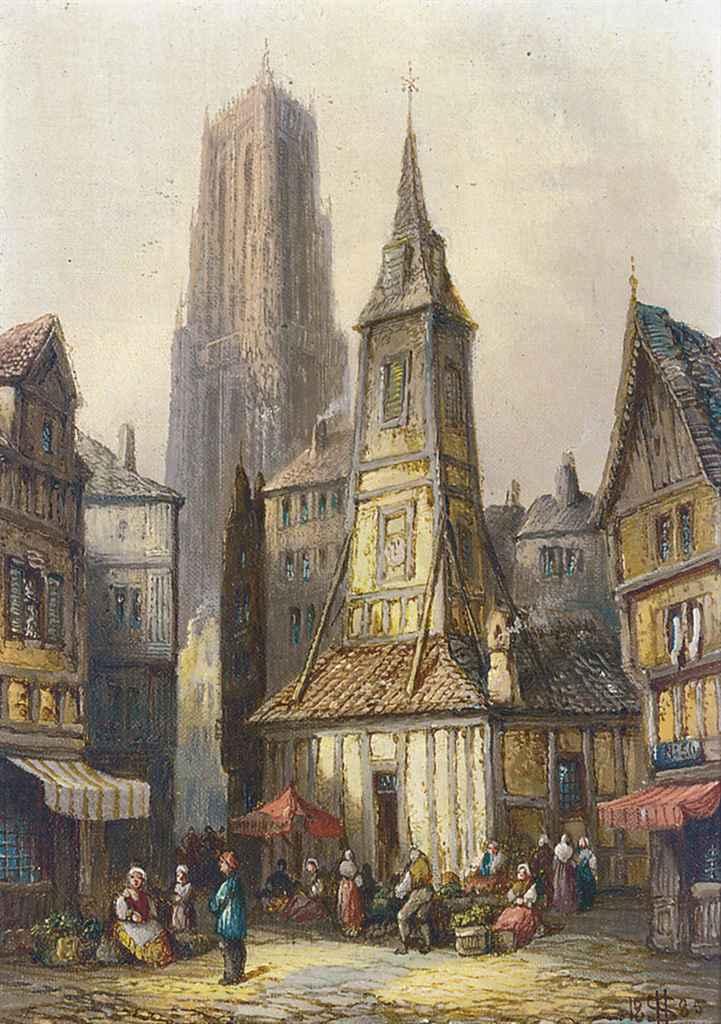 Henry Schafer - Street sellers, Caudebec; and A cobbled square, Dordrecht