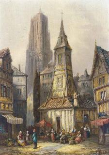 Henry Schafer - Street sellers, Caudebec; and A cobbled square, Dordrecht