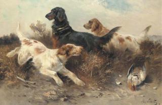Henry Schouten - Setters with game in a landscape