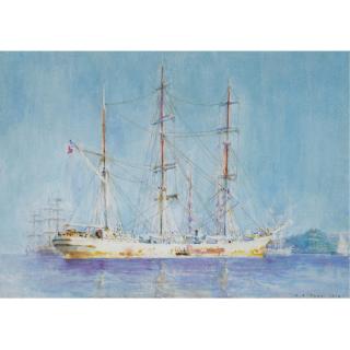Henry Scott Tuke, R.A., R.W.S. - A French Square-Rigged Ship At Anchor
