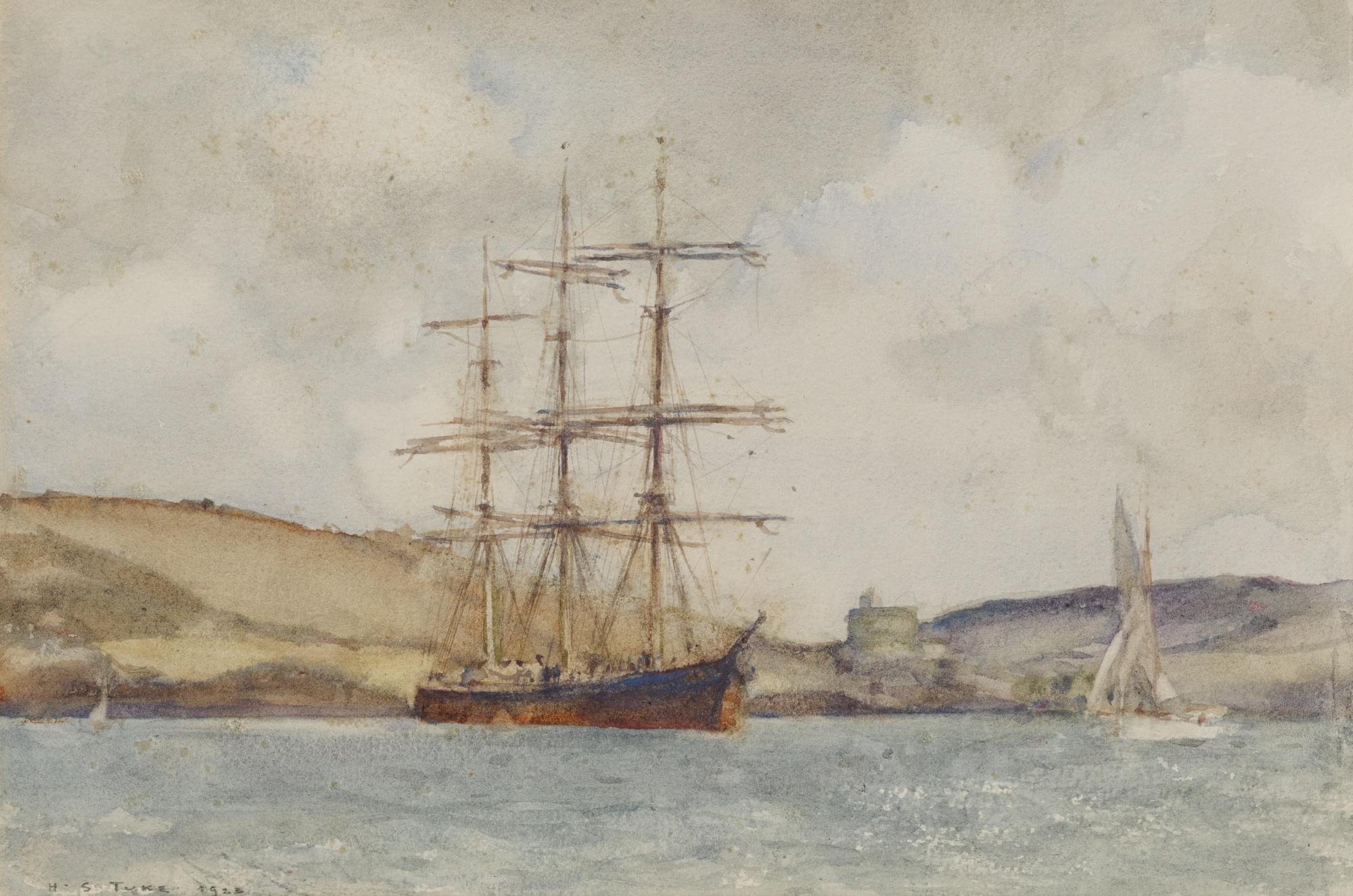 Henry Scott Tuke, R.A., R.W.S. - A Three-Master Lying Off St Catherine\'S Castle, Fowey 