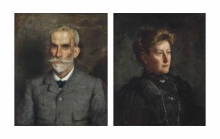 Henry Scott Tuke, R.A., R.W.S. - Portrait Of Mr William Montgomery, Bust-Length, In Grey Jacket And Black Tie; And Portrait Of His Wife, Mrs William Montgomery, Bust-Length, In Black