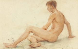Henry Scott Tuke, R.A., R.W.S. - Study Of A Male Nude, Seated, Turning Away To The Right