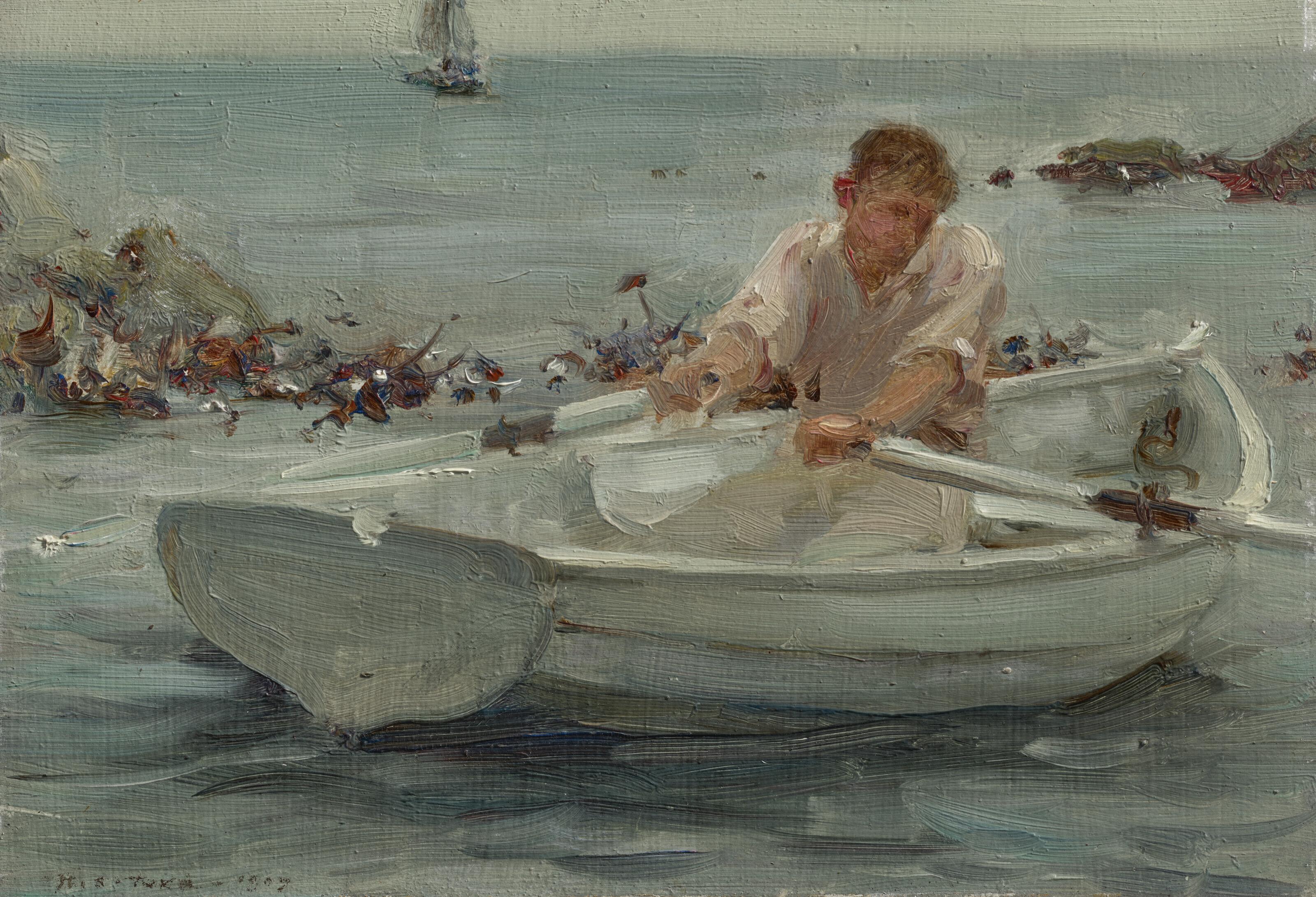 Henry Scott Tuke, R.A., R.W.S. - The rowing boat (recto); A cloudy seascape (verso)