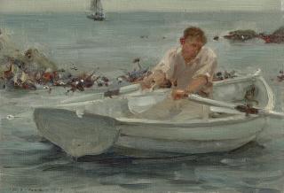 Henry Scott Tuke, R.A., R.W.S. - The rowing boat (recto); A cloudy seascape (verso)