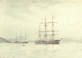 Henry Scott Tuke, R.A., R.W.S. - Two windjammers lying at anchor in Falmouth