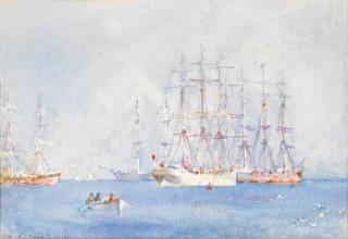 Henry Scott Tuke, RA, RWS - \'Shipping Group\' in original frame