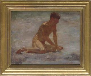 Henry Scott Tuke - Study of a seated bather