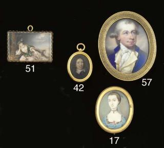 Henry Spicer - A gentleman, facing right in a bright blue coat, cream-coloured waistcoat, frilled cravat, powdered hair en queue