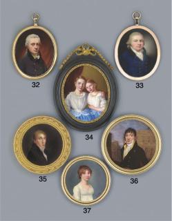 Henry Spicer - A gentleman, in blue coat with gold buttons and black collar, white waistcoat and cravat, powdered hair