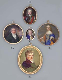 Henry Spicer - A Young Gentleman, In Blue Velvet Coat, Gold-Bordered Cream Waistcoat And Lace Cravat, Powdered Wig En Queue