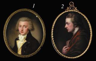 Henry Spicer - Ozias Humphry, R.A. (1742-1810), in profile to the left in claret coloured velvet cloak, white stock, clasping a book close to his chest in his right hand