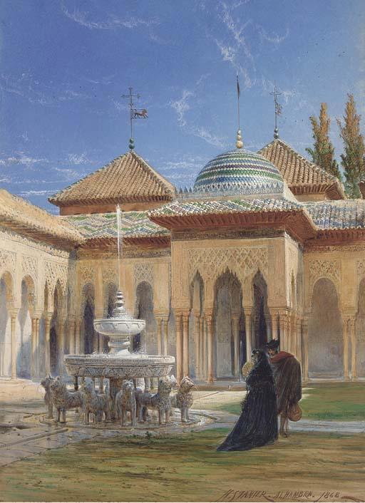 Henry Stanier - Figures In The Courtyard of The Alhambra, Granada