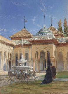 Henry Stanier - Figures In The Courtyard of The Alhambra, Granada