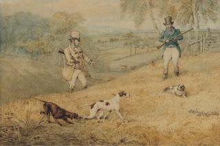 Henry Thomas Alken, Sen. - A day\'s shooting (illustrated); A sportsman returning home with the day\'s bag; and A gun with his pointers on a hill