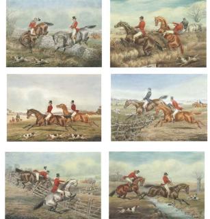 Henry Thomas Alken, Sen. - A Good Hold of His Head; A Cut At The Brook; Negotiating A Stone Wall; Clerical And Lay; A Customer And How To Rid of Him; And Heads Up And Sterns Down