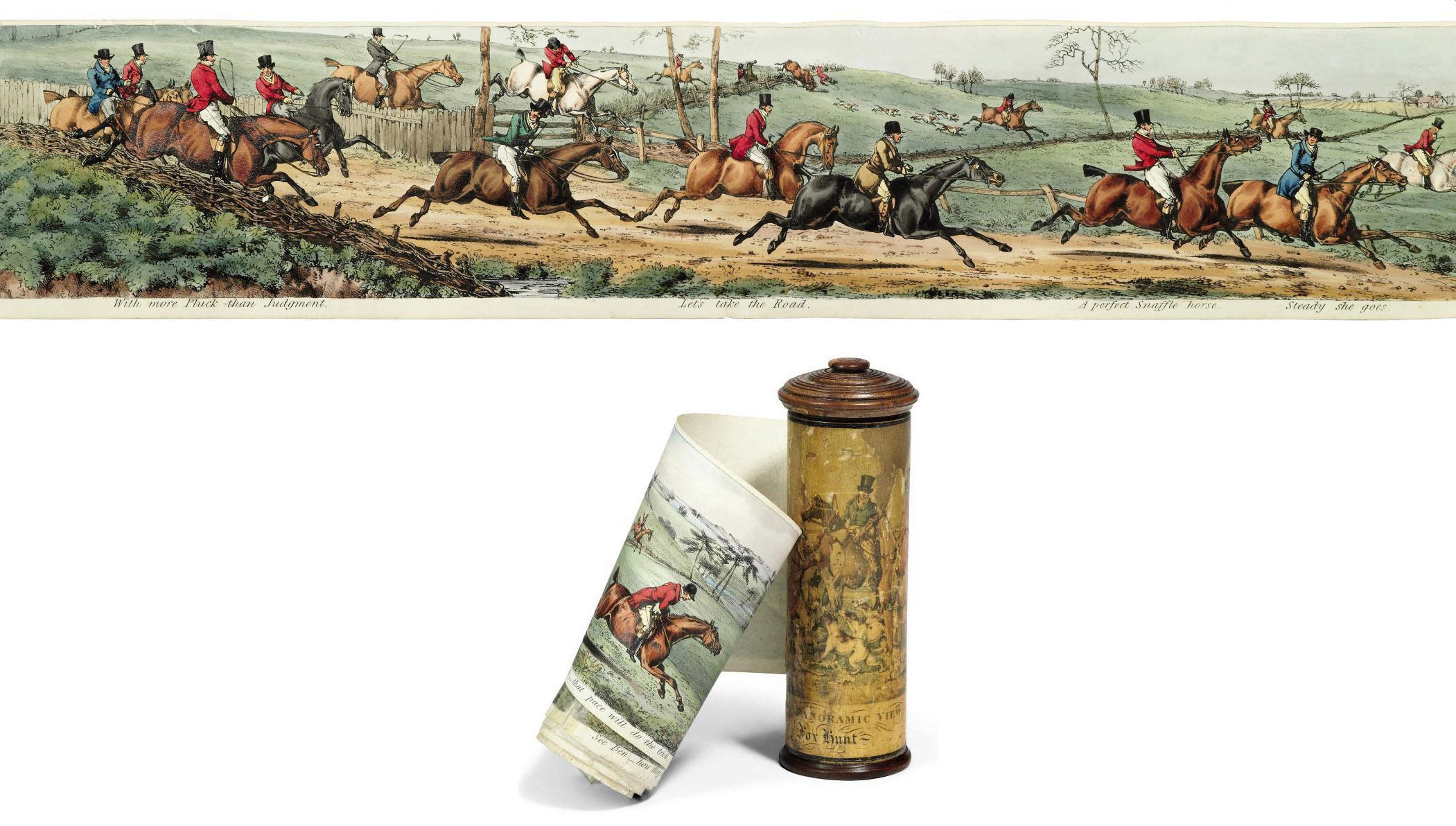 Henry Thomas Alken - Panorama of a Fox Hunt, shewing a large scope of the Leicestershire, Rutlandshire and Linconshire counties, with all sorts of riders, good, bad and indifferent (Siltzer 61)