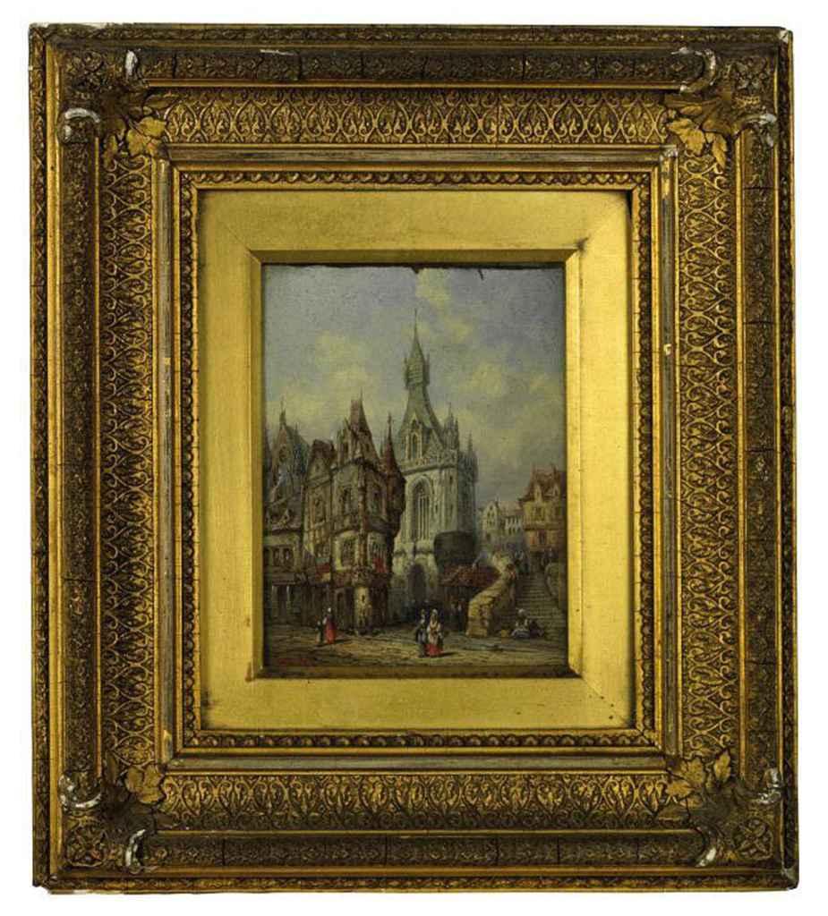 Henry Thomas Schafer - Continental town scene; and Figures before a cathedral