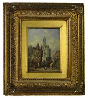 Henry Thomas Schafer - Continental town scene; and Figures before a cathedral