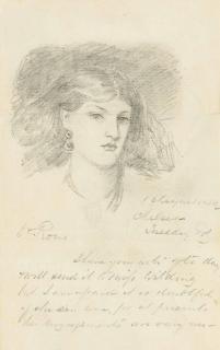 Henry Treffry Dunn - An Illustrated Letter By Henry Treffry Dunn With A Portrait Sketch Of Alexa Wilding (C. 1845 - 1884)