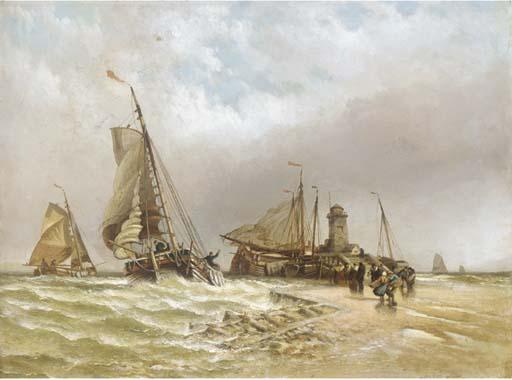 Henry Valter - A Dutch schuyt entering harbour