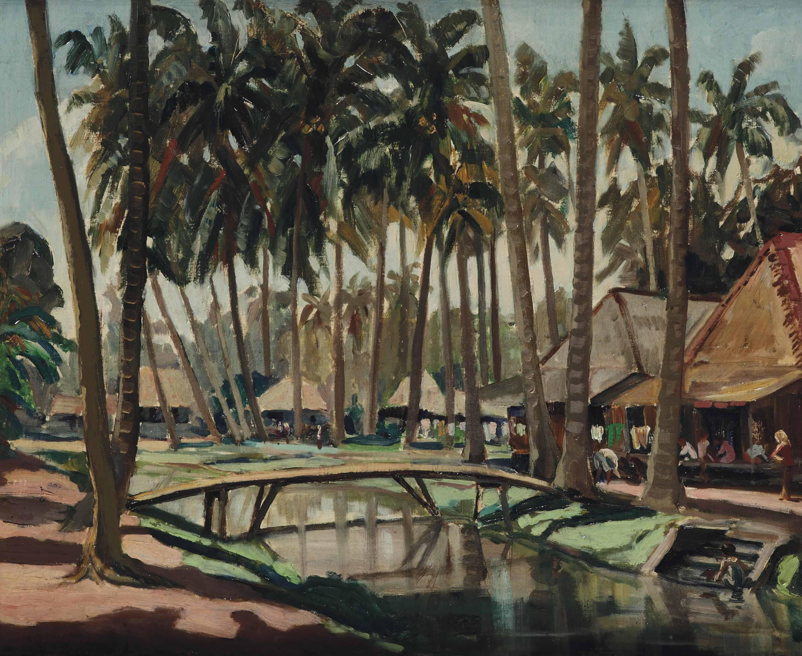 Henry van Velthuysen - Activities In An Indonesian Village By A River