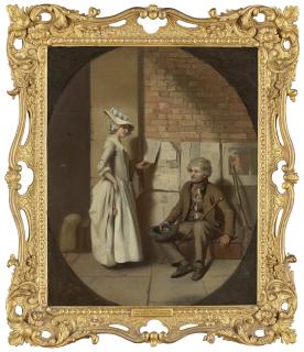 Henry Walton - A girl buying a ballad, in a feigned oval