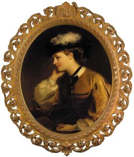 Henry Weigall Jnr. - Portrait of Florence Stephenson, née Pearse, in a brown dress with white sleeves and black feathered hat