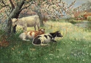 Henry William Banks Davis - Cattle grazing in an orchard