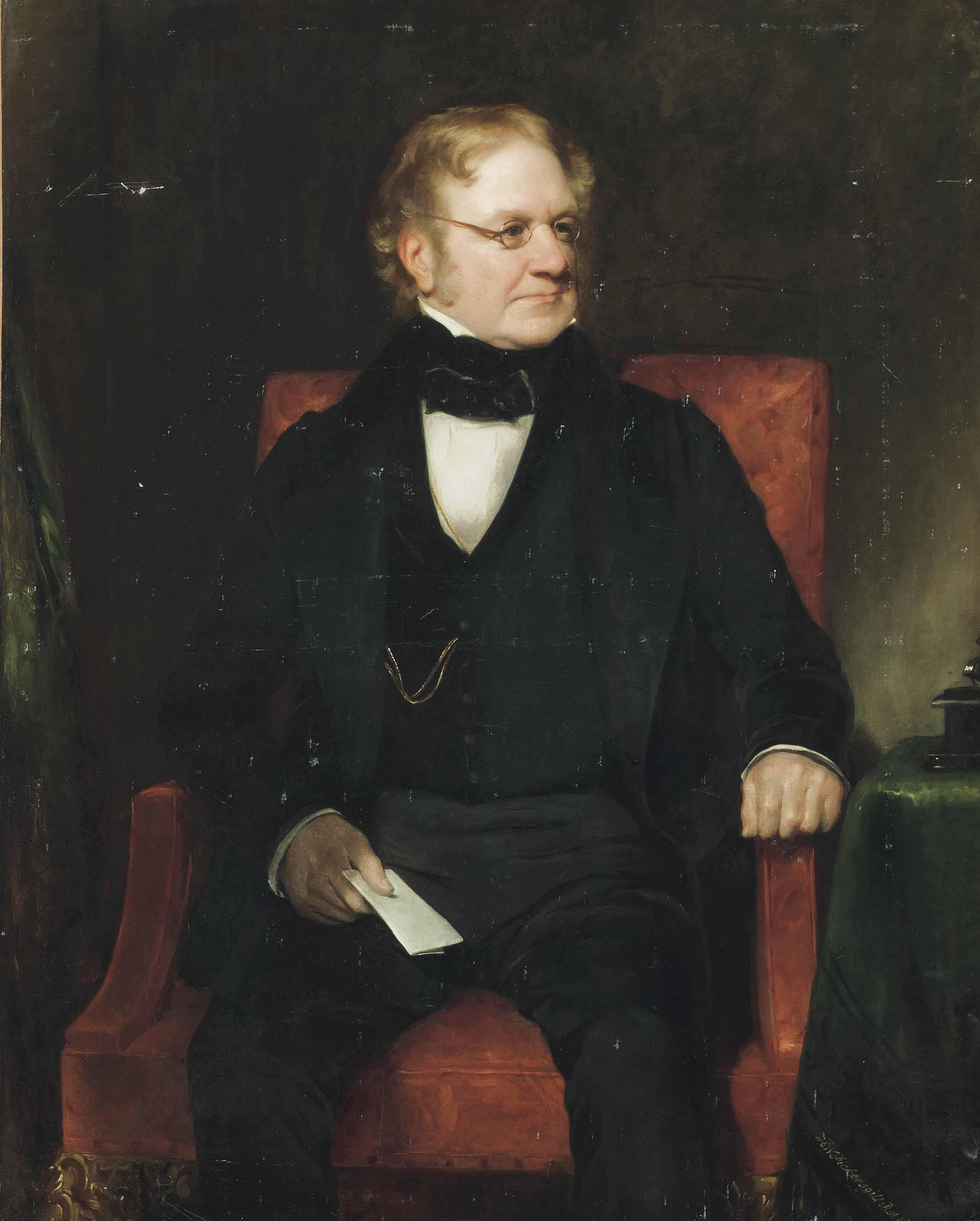 Henry William Pickersgill, R.A. - Portrait Of Thomas Richter, Three-Quarter-Length, Seated In A Black Suit, With A Paper In His Right Hand