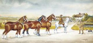 Henry William Standing - Shire horses on a lane