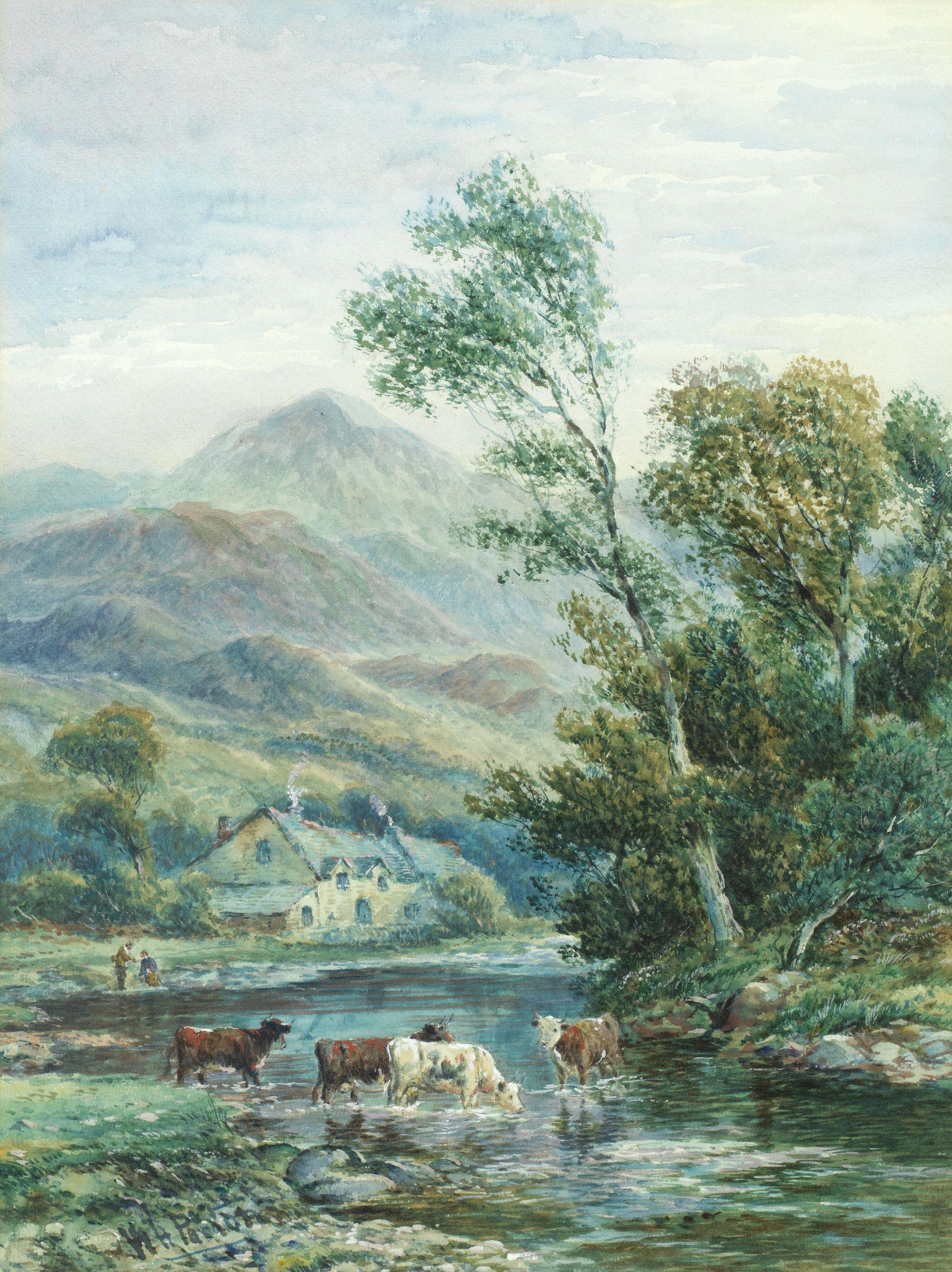 Henry Woodbridge Parton - Cattle Drinking; Sheep By A Stream, A Pair (I)(2)