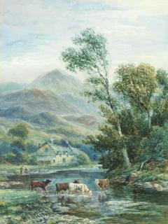 Henry Woodbridge Parton - Cattle Drinking; Sheep By A Stream, A Pair (I)(2)