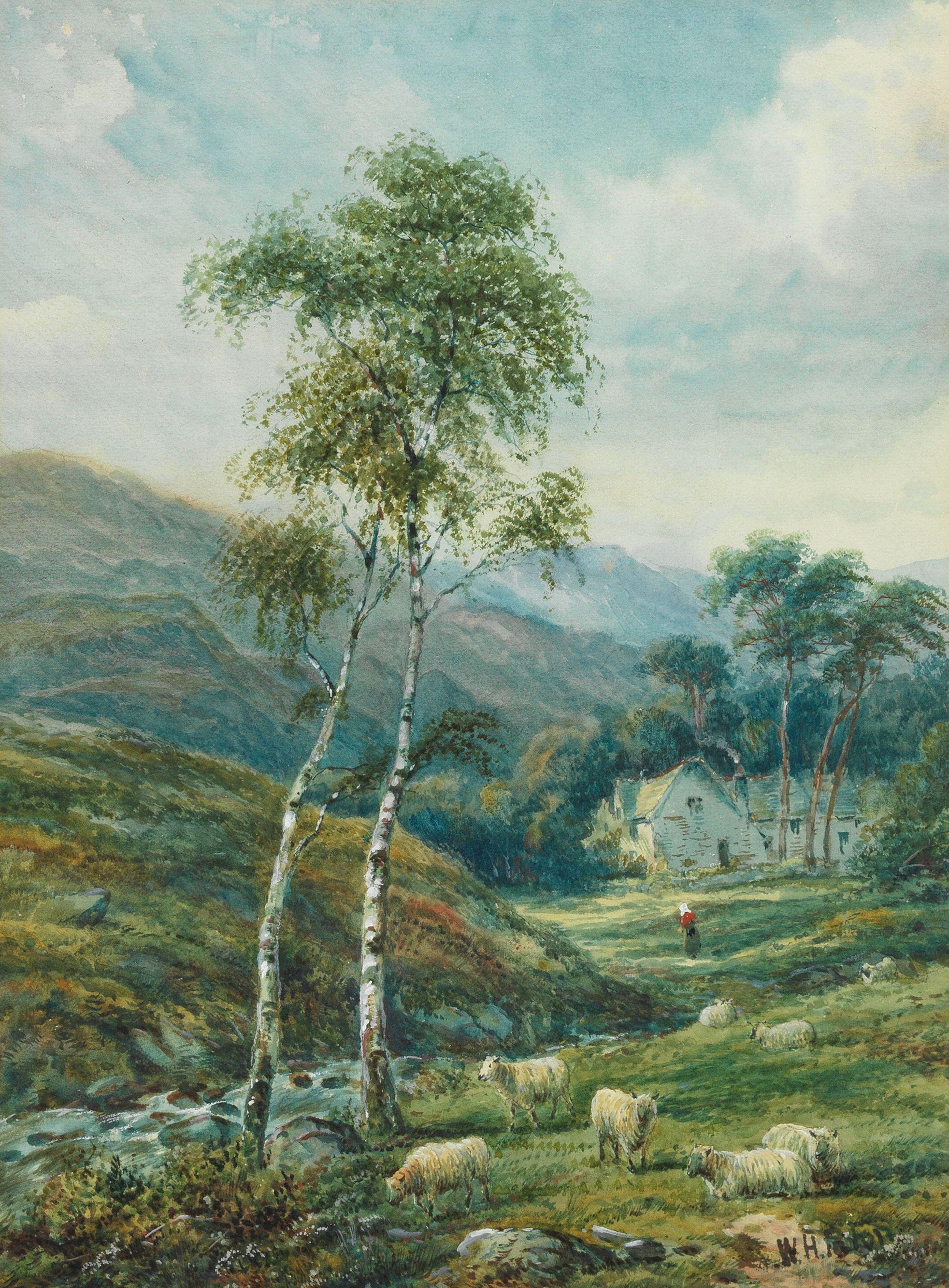 Henry Woodbridge Parton - Cattle drinking; Sheep by a stream, a pair