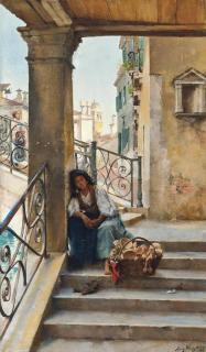 Henry Woods, R.A. - A Rest On The Steps, Venice
