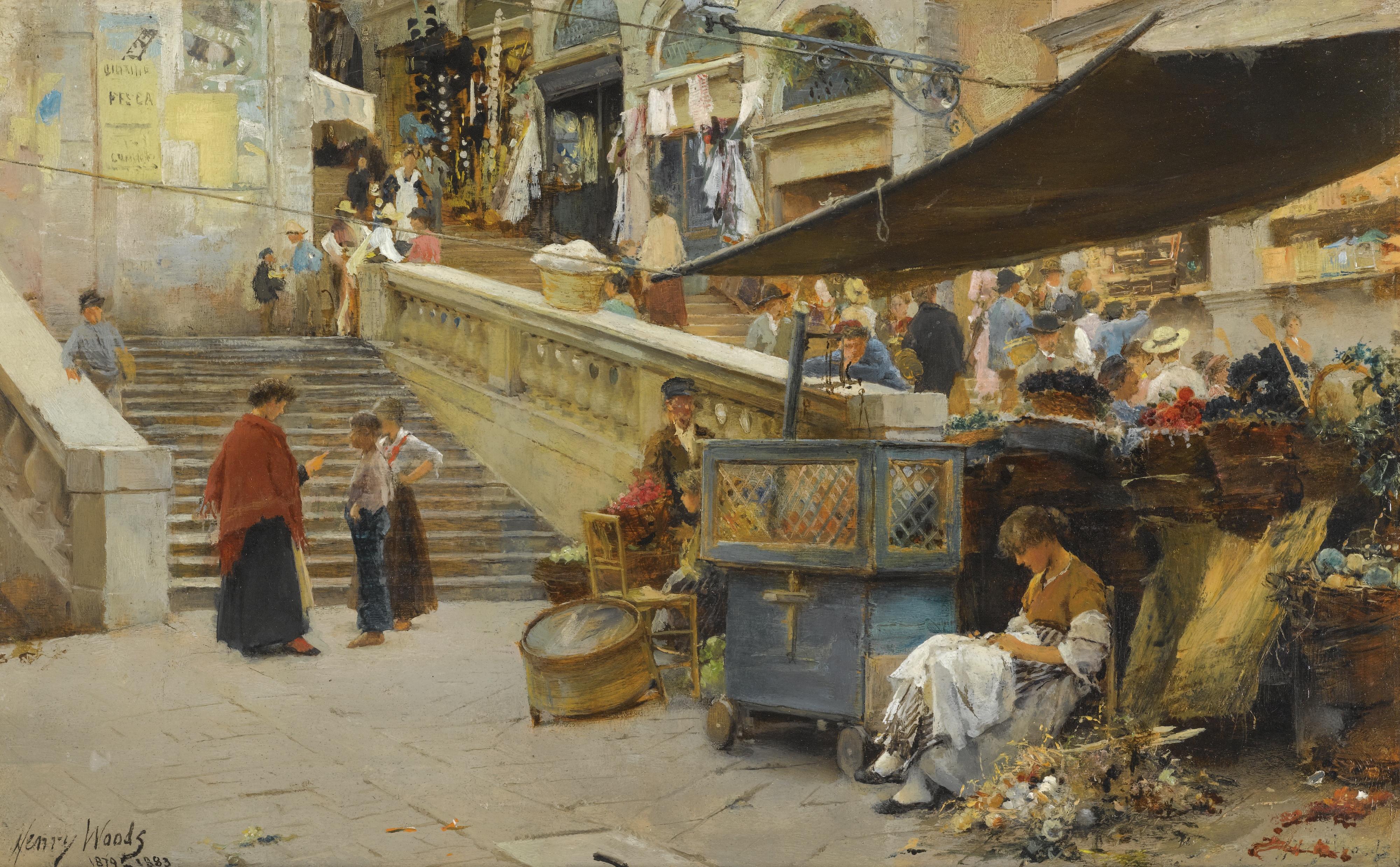 Henry Woods, R.A. - On The Steps Of The Rialto, Venice