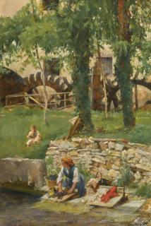 Henry Woods, R.A. - Washing Day, Serra Valle, Veneto, Italy