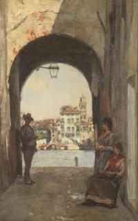 Henry Woods, RA - An Archway, Canal Beyond, Venice