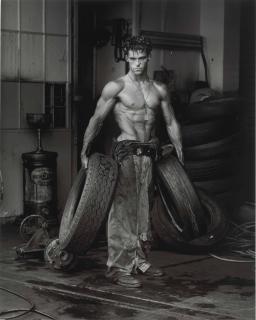 Herb Ritts - Fred With Tires, The Body Shop, Los Angeles, 1984
