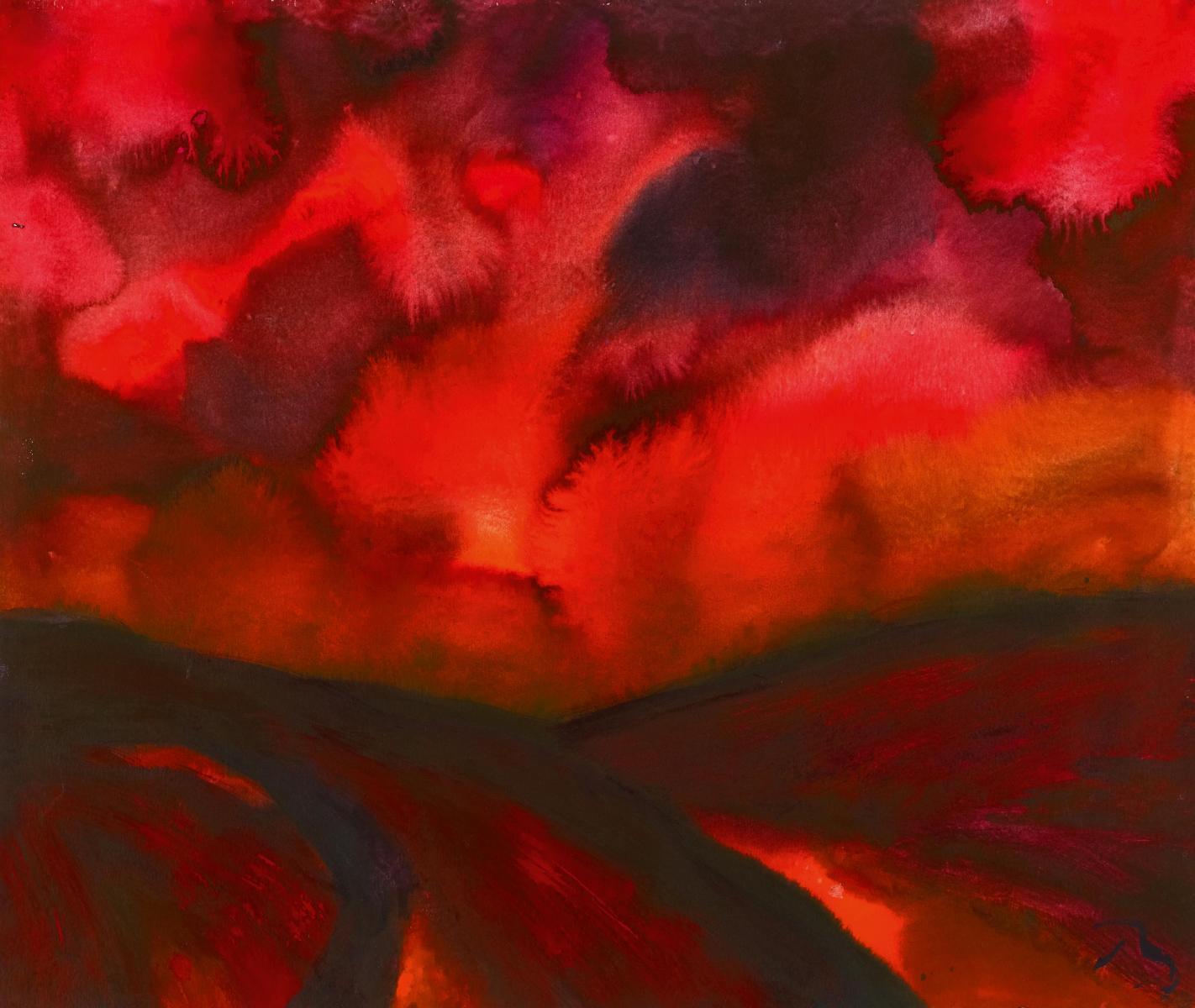 Herbert Beck - Landschaft mit rotem Abendhimmel