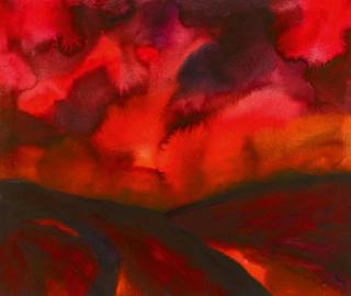 Herbert Beck - Landschaft mit rotem Abendhimmel