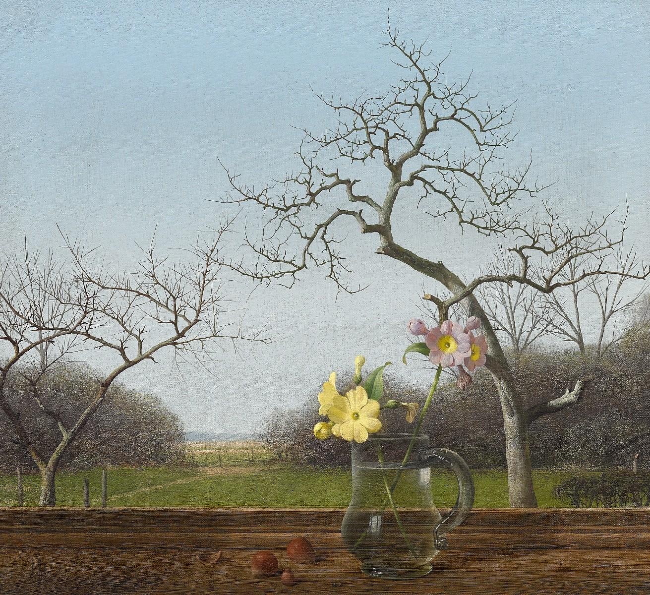 Herbert Böttger - Blumenstillleben mit Haselnüssen vor Fenster