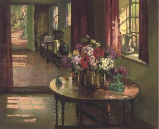 Herbert Davis Richter - A cottage interior on a summer\'s day